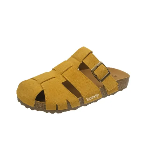 SUPEREDGE Leather Patchwork Quiet Abrasion Resistant Closed Toe Slippers Women's Yellow