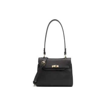 ELLE Cow Leather Shoulder Bag Women's Black/Burgundy/Ecru
