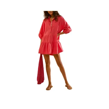 FREE PEOPLE Misha Mini Dress Long-Sleeved Dresses Women's Coral Paradise