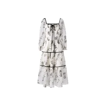 PEACEBIRD Long Sleeved Dress Women's Black Pattern
