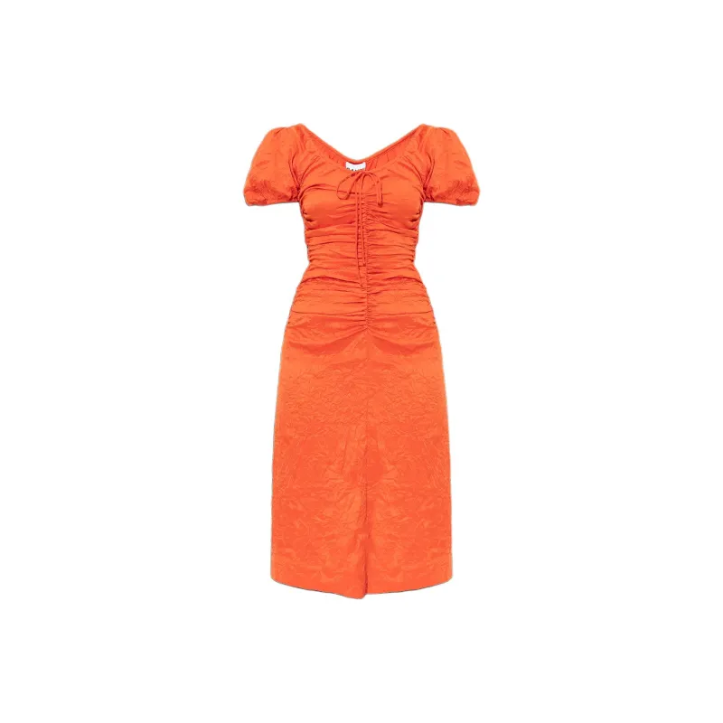 GANNI Ruched Midi Dress-0