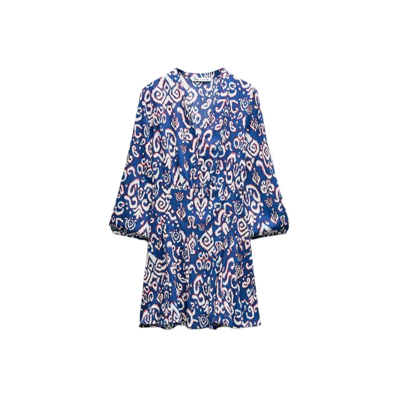 ZARA Long-Sleeved Dresses Women's Blue-0