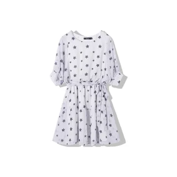 LA CRAWFISH Short Sleeved Dresses Women's White Purple Stripes