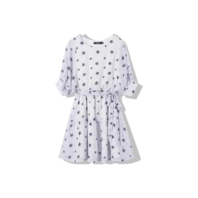 LA CRAWFISH Short Sleeved Dresses Women's White Purple Stripes-0