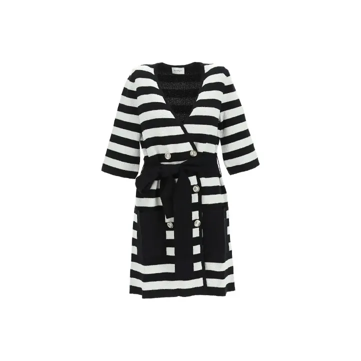 Ferragamo Striped Bow Tie Dress-0