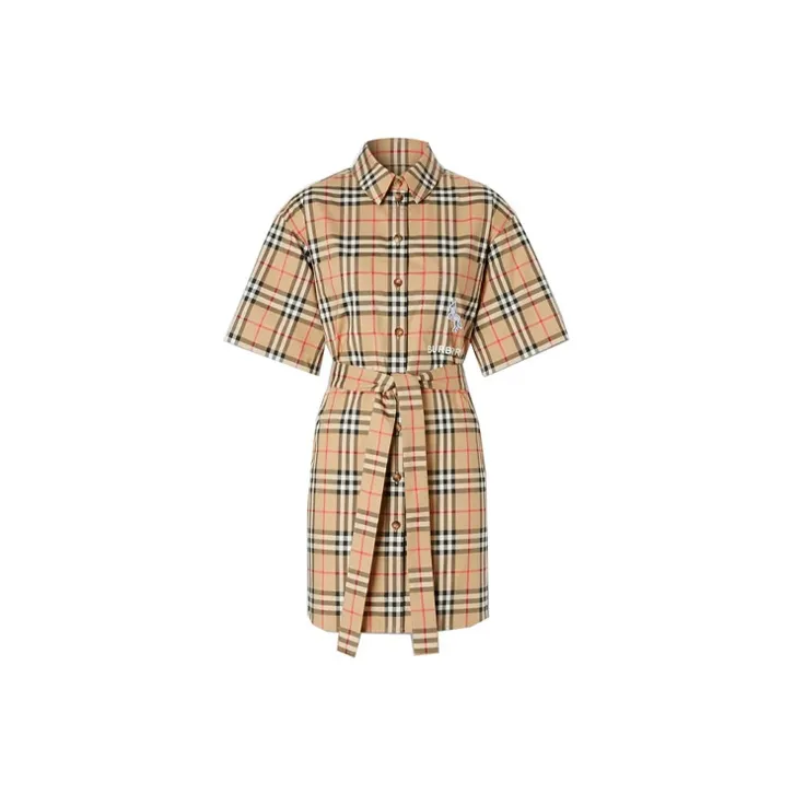 Burberry Short Sleeved Dress Women's Beige-0