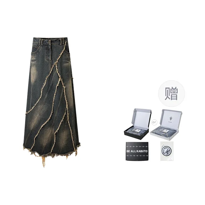 BE ALL KABUTO Denim Long Skirts Women's Vintage Blue-0