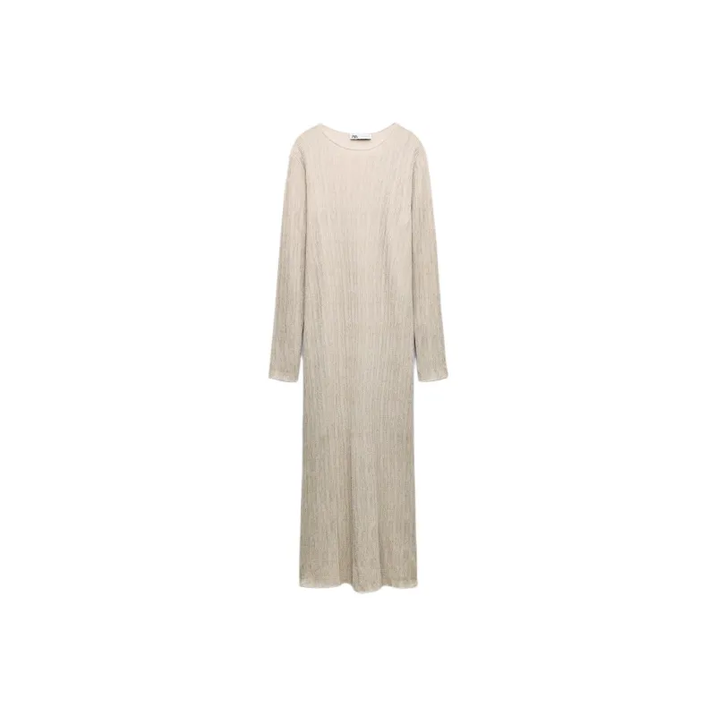 ZARA Long-Sleeved Dresses Women's Brown-0