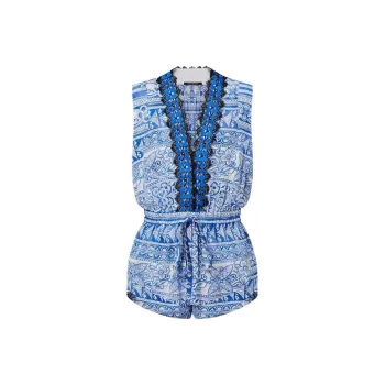 LOUIS VUITTON Lace Trim Monogram Tile Playsuit