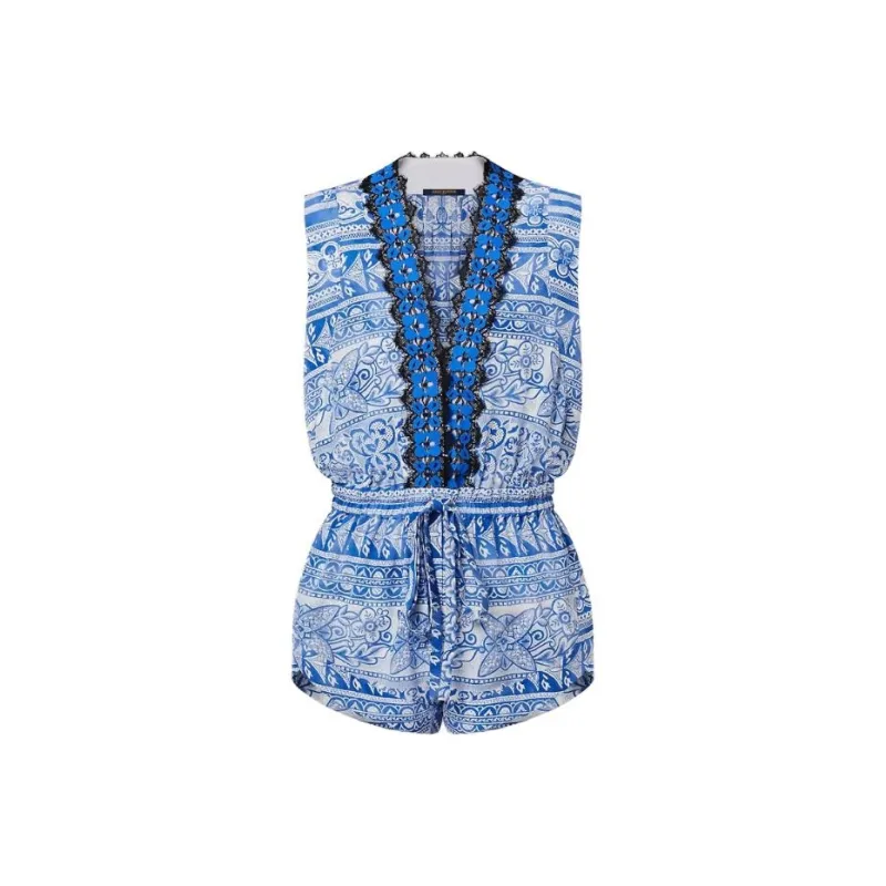 LOUIS VUITTON Lace Trim Monogram Tile Playsuit-0