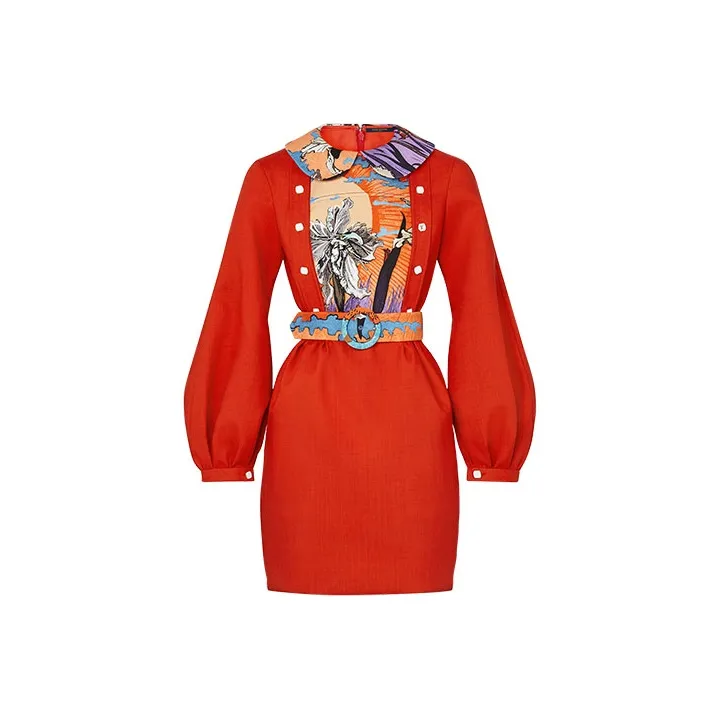 LOUIS VUITTON Long Sleeved Dress Women's Red-0