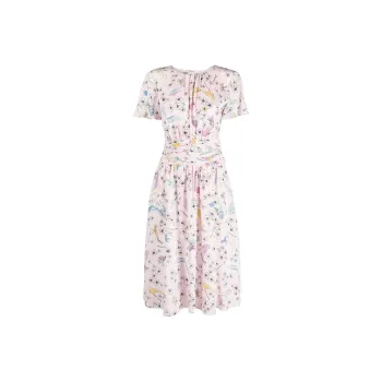 MOSCHINO Graphic Printed Crewneck Midi Dress