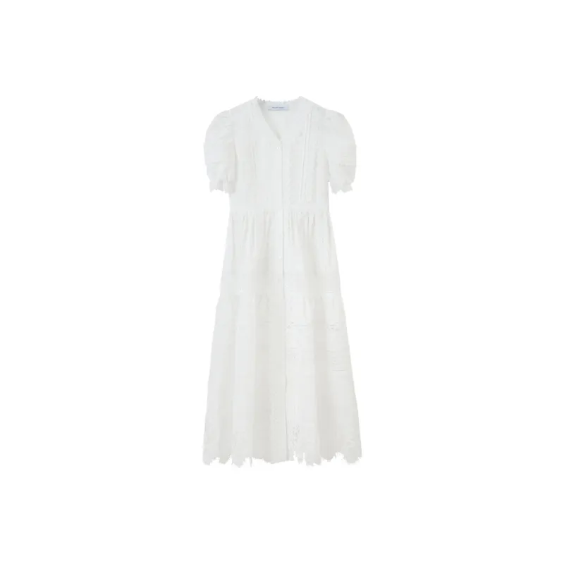 NancyCavally Short Sleeved Dress Women's White-0