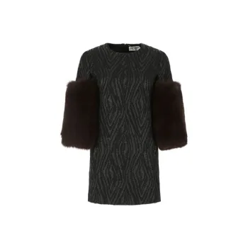 SAINT LAURENT Fur Sleeve Detail Dress