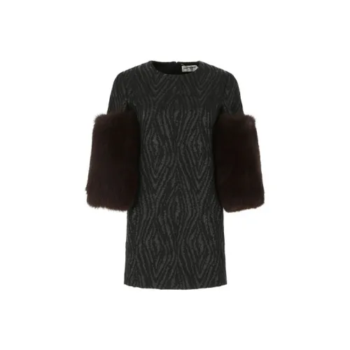 SAINT LAURENT Fur Sleeve Detail Dress