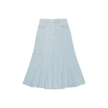 GANNI Denim Peplum Midi Skirt