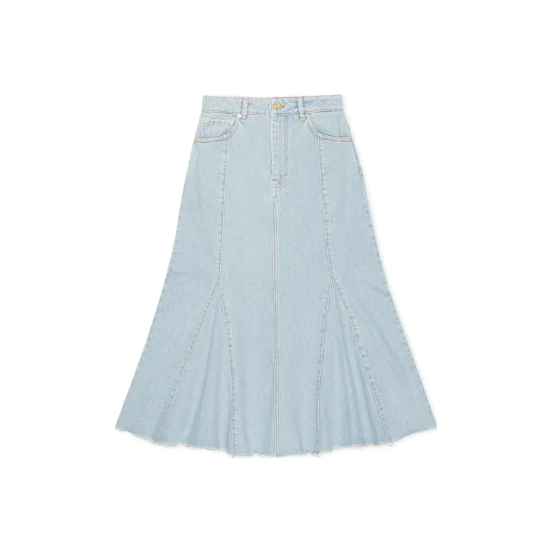 GANNI Denim Peplum Midi Skirt-0
