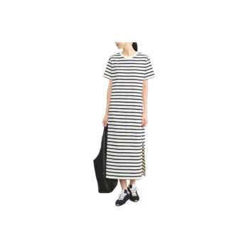 Orange Desire SS24 Short Sleeved Dresses Women's White Base Navy Blue Stripes