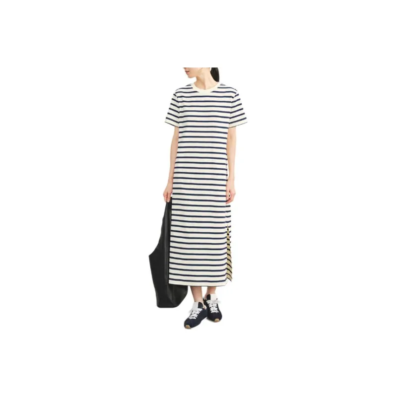 Orange Desire SS24 Short Sleeved Dress Women's White Base Navy Blue Stripes-0