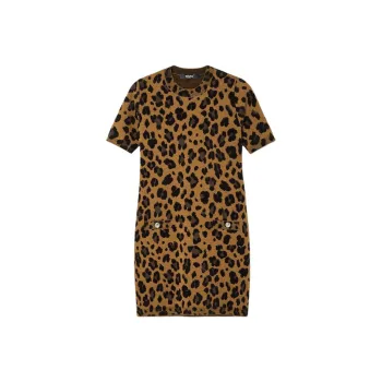 VERSACE Leopard-Jacquard Short-Sleeved Knitted Dress