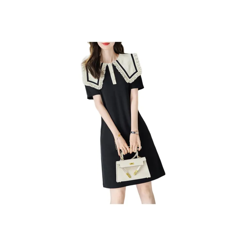 【dme】 Short Sleeved Dresses Women's Black-0