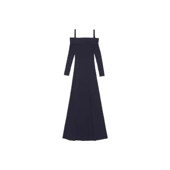 GANNI Melange Knitted Off Shoulder Maxi Dress