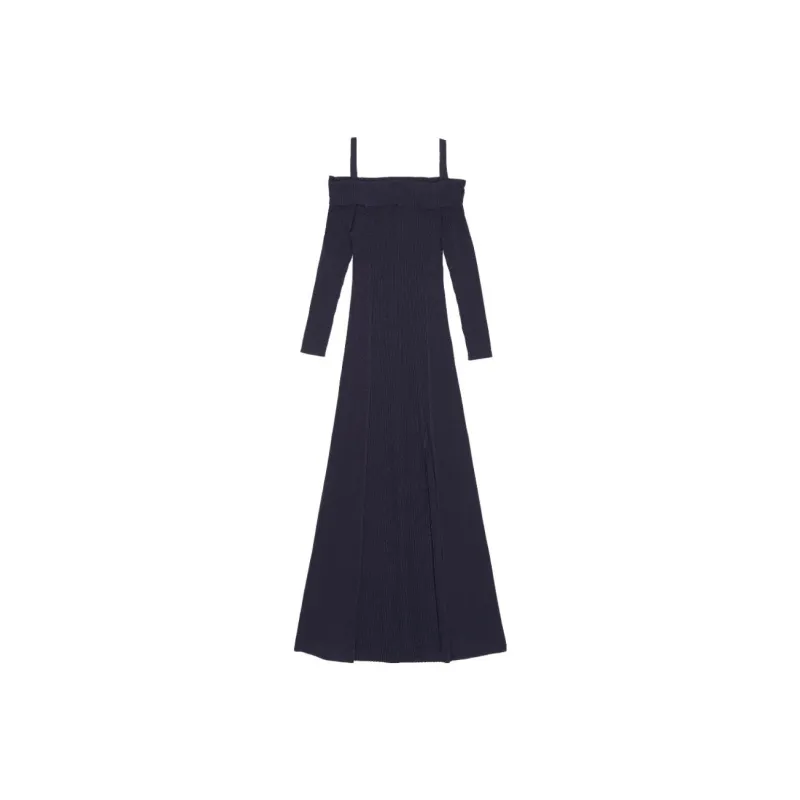 GANNI Melange Knitted Off Shoulder Maxi Dress-0
