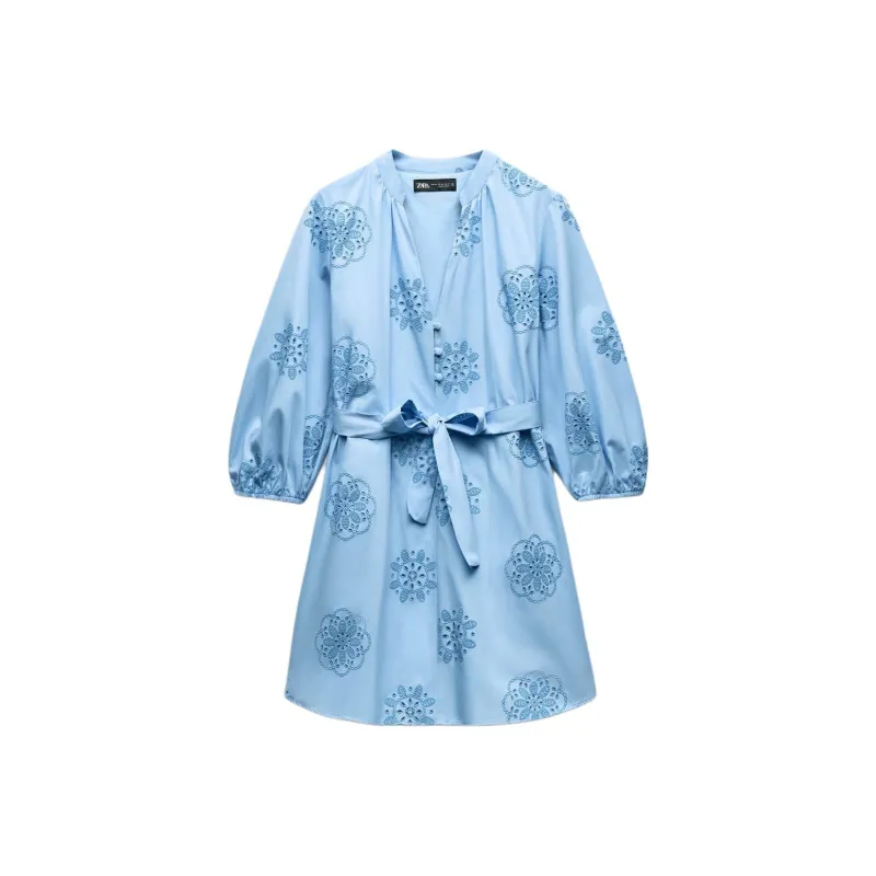 ZARA Long-Sleeved Dresses Women's Sky Blue-0