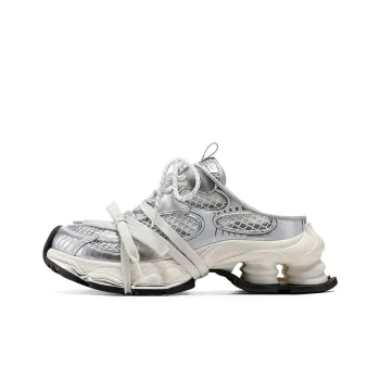 GG CC Abrasion Resistant Slip Resistant Outerwear Platform Closed Toe Slippers Women's Silver