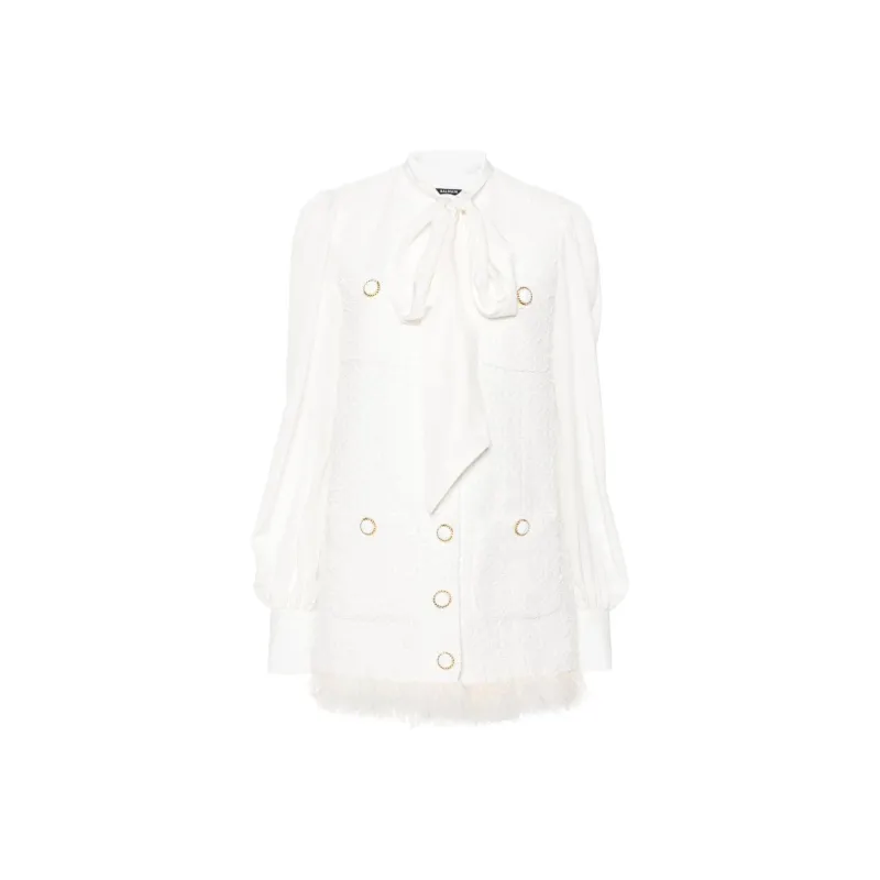 BALMAIN Feather trim Tweed Mini Dress-0
