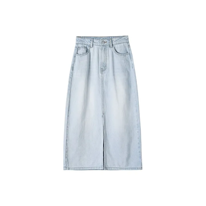 HIPPIEMISS Denim Long Skirts Women's Light Blue-0