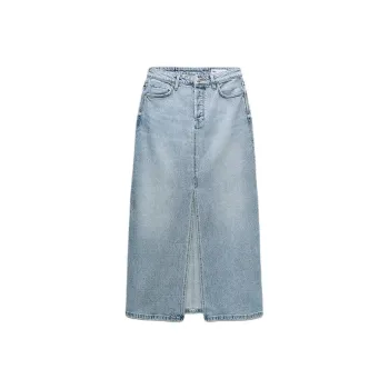 ZARA Denim Long Skirts Women's Light Blue