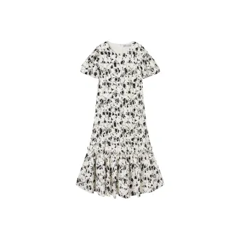 DIALOGUE Short Sleeved Dresses Women's Black White Arts Floral