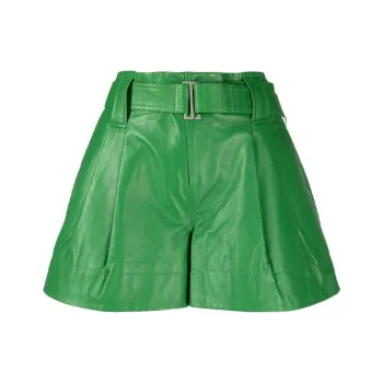 GANNI Belted High-Rise Leather Shorts