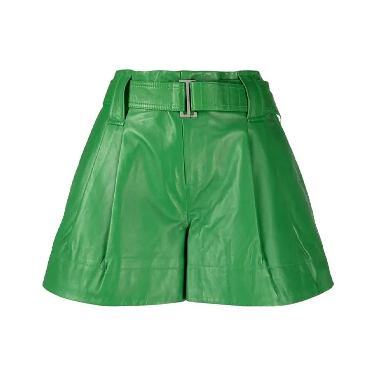 GANNI Belted High-Rise Leather Shorts-0