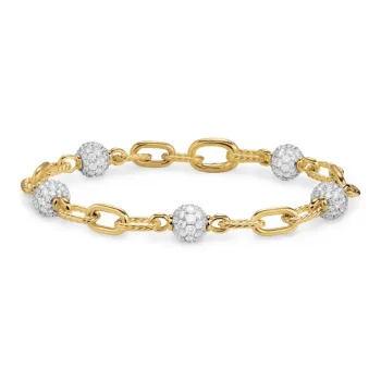 David Yurman 18kt Yellow Gold Dy Madison Beaded Diamond Bracelet 6mm