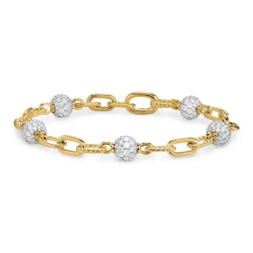 David Yurman 18kt Yellow Gold Dy Madison Beaded Diamond Bracelet 6mm