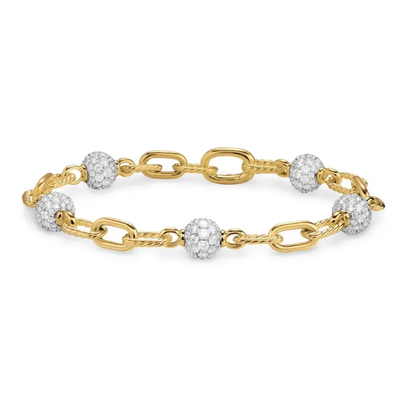 David Yurman 18kt Yellow Gold Dy Madison Beaded Diamond Bracelet 6mm-0