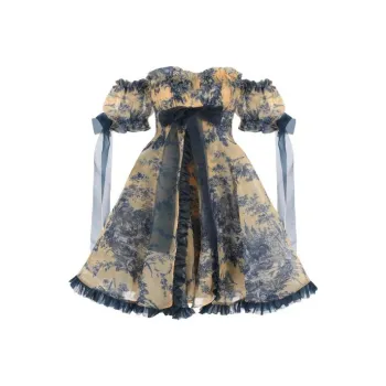 Selkie Collection SS24 Short-Sleeved Dresses Women's Yellow Background Lotus Manor Print
