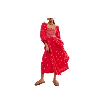 FREE PEOPLE Dahlia Embroidered Maxi Dress Long-Sleeved Dresses Women's Watermelon Wedge