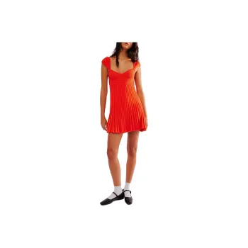 FREE PEOPLE Cherie Mini Dress Short-Sleeved Dresses Women's Mandarin Red/Orange Red