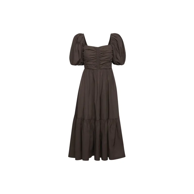 ARITZIA Wilfred Amuse Poplin Midi Dress Short-Sleeved Dresses Women's Rich Mocha Brown-0