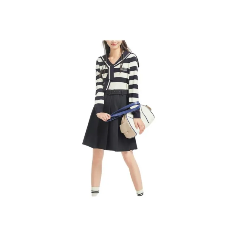 ZIHAN Long Sleeved Dress Women's Black Navy Blue-0