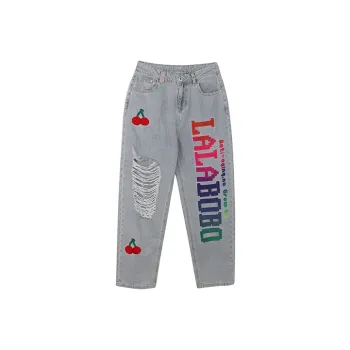 LALABOBO Harem Pants Thin Jeans Women's Light Blue White