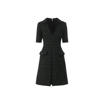 ELIE SAAB SS24 Short-Sleeved Dresses Women's Black Green Plaid