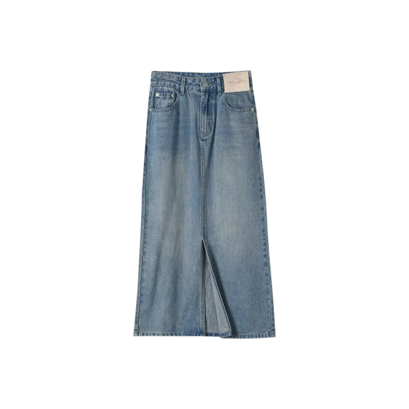 HIPPIEMISS Denim Long Skirts Women's Light Blue-0