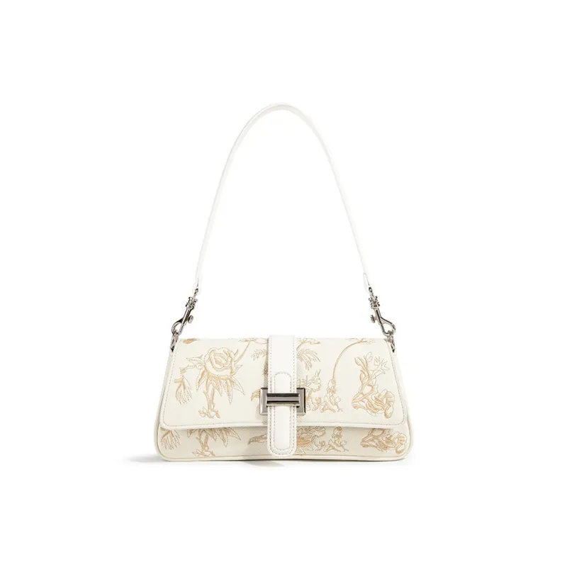 MACKJANICE PU Shoulder Bag Women's Embroidered White/Coffee-0