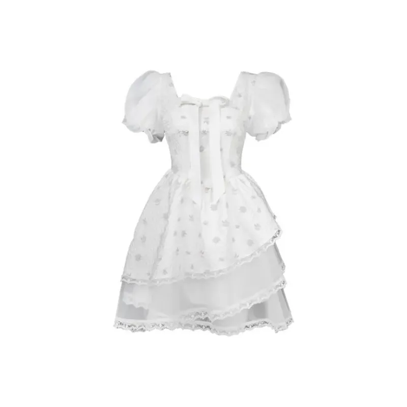 CPAURA Short Sleeved Dresses Women's White-0