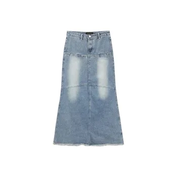 PZGE Denim Long Skirts Women's Blue