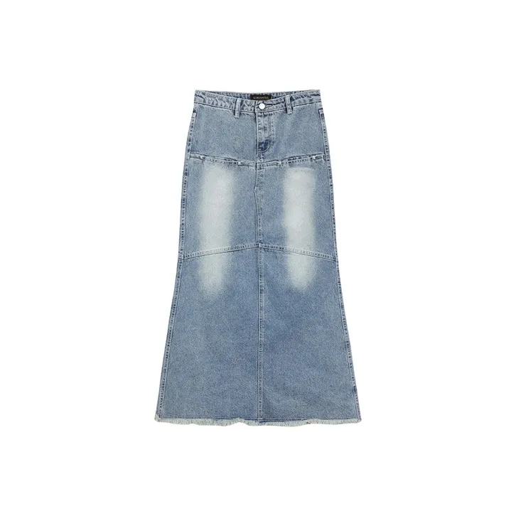 PZGE Denim Long Skirts Women's Blue-0